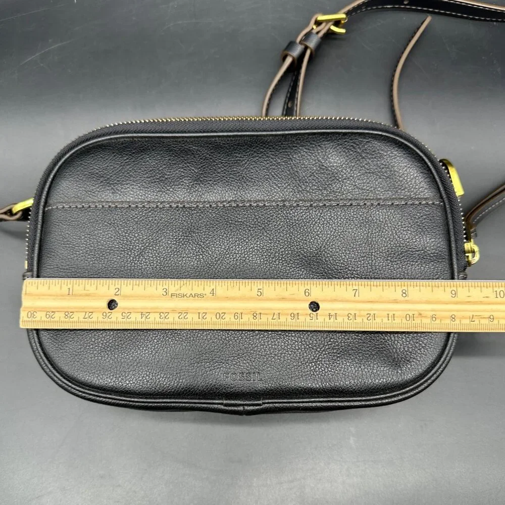 Fossil Crossbody Purse Maisie Black Leather Camera Bag Adjustable Shoulder Strap - Picture 14 of 15